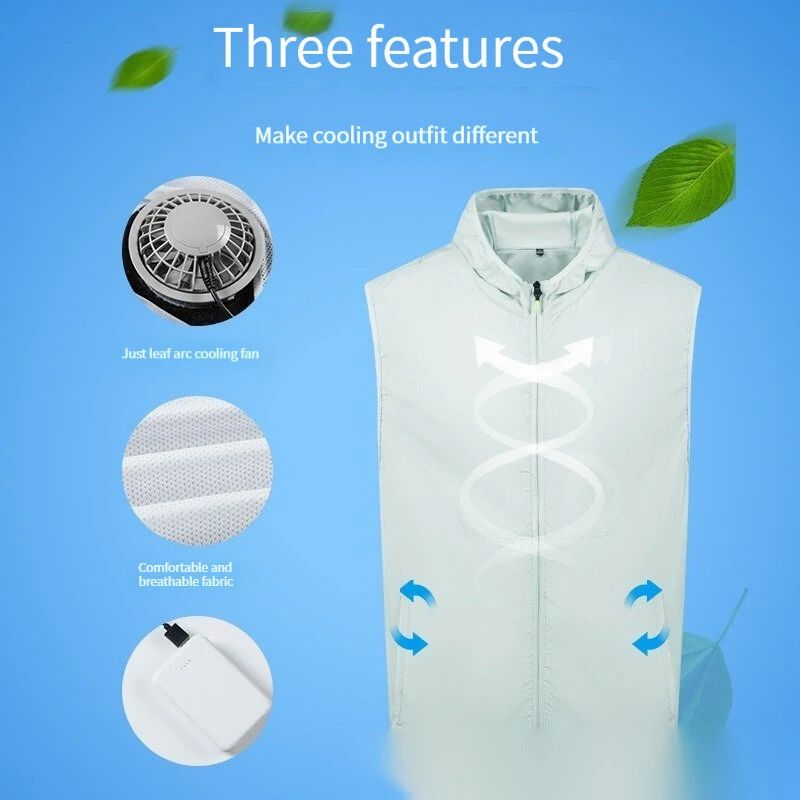 (image for) TENGOO Air Conditioning Hooded Vest Three Wind Speeds Heatproof Cooling Clothing USB Charging Sun Protection Continuous Cooling Jacket with Two Fans for Summer High Temperature Outdoor Work